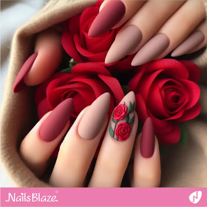 Pink and Red Valentine Nails Roses Design | Valentine Nails - NB2126
